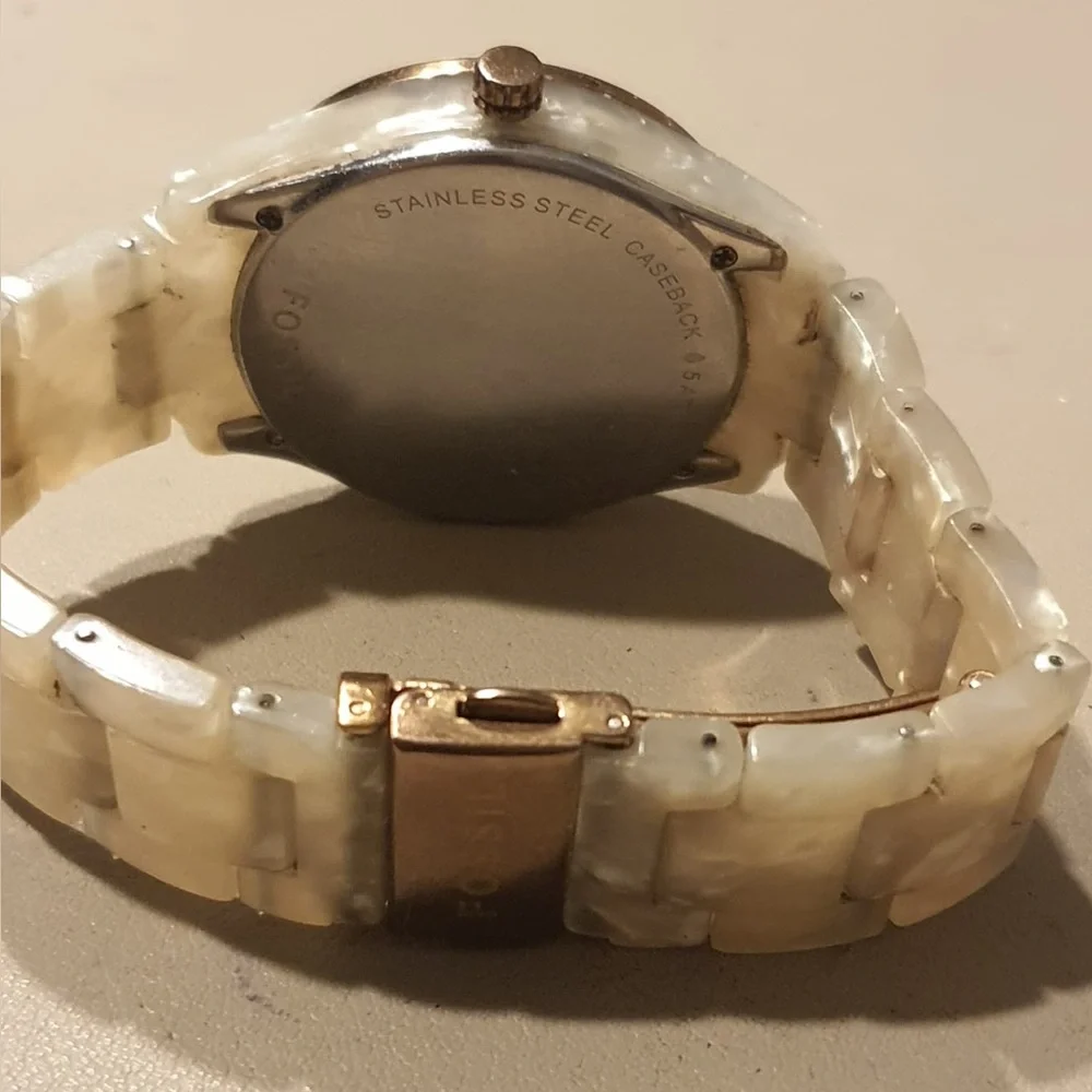 Fossil Stella Rose Gold/White Polycarbonate Rhinestone Women's Watch